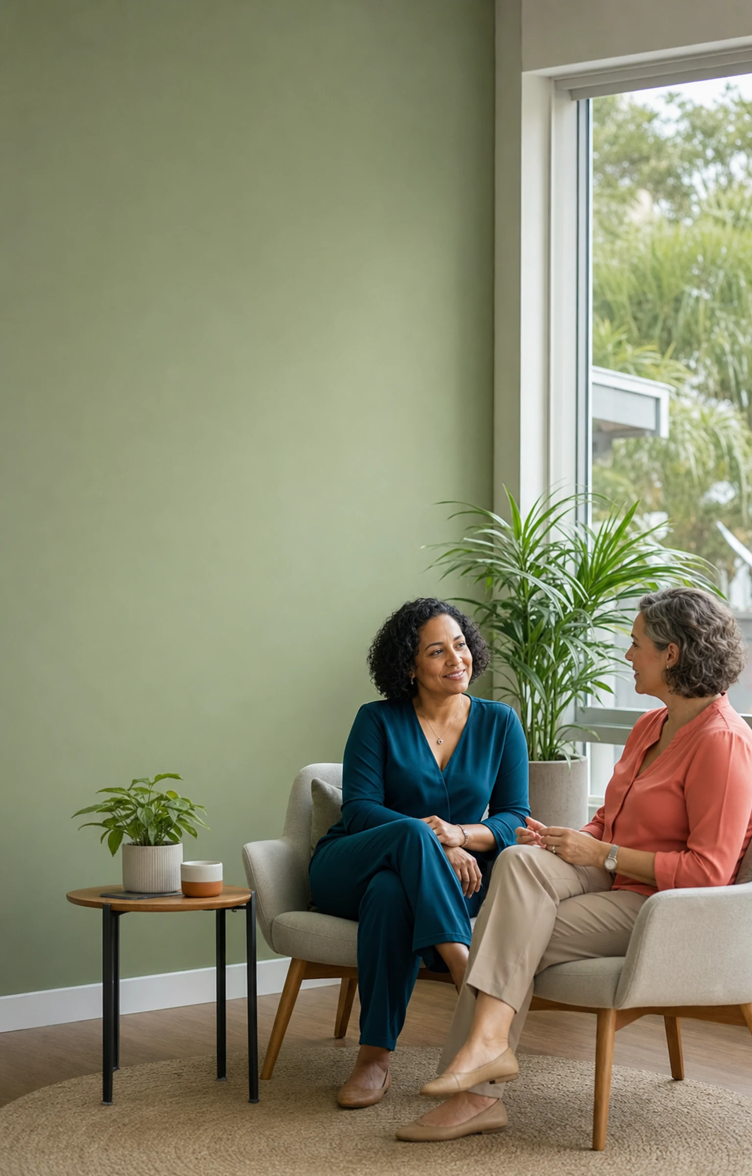 Colaboradora conversa em particular com uma profissional de RH.